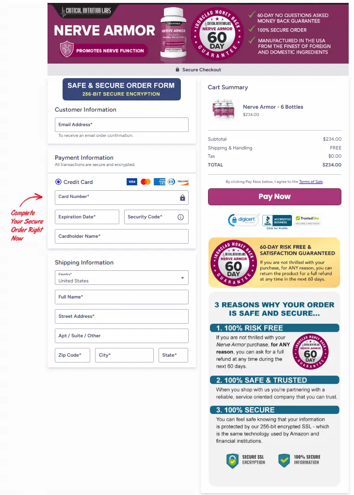 Nerve Armor Secure Order Form